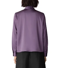 Eileen Fisher Silk Charmeuse High Collar V-Neck Long Sleeve Wrap Blouse