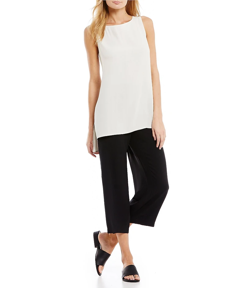Eileen Fisher Silk Georgette Crepe Boat Neck Sleeveless Tunic