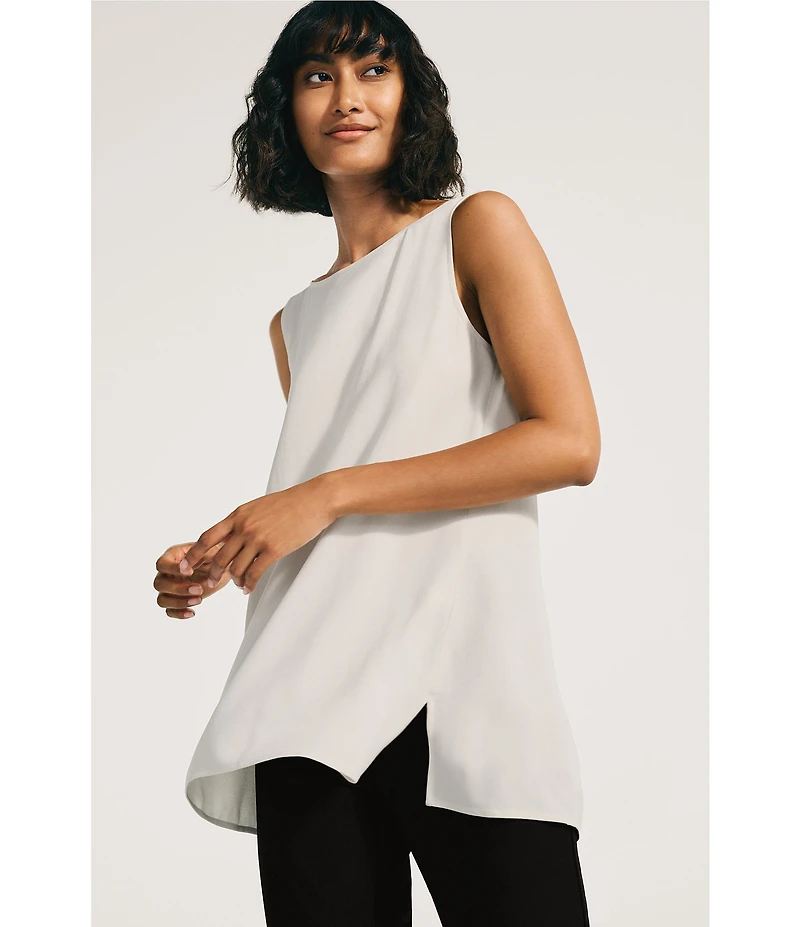Eileen Fisher Silk Georgette Crepe Boat Neck Sleeveless Tunic