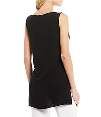 Eileen Fisher Silk Georgette Crepe Boat Neck Sleeveless Tunic