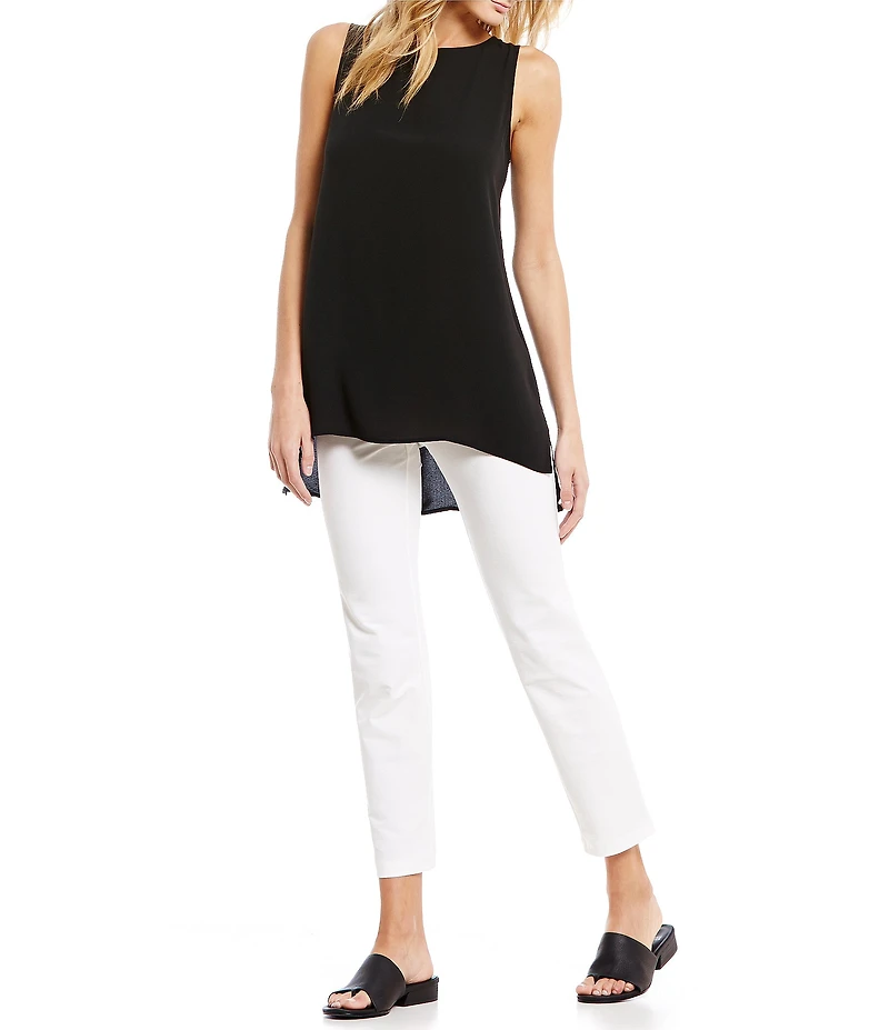 Eileen Fisher Silk Georgette Crepe Boat Neck Sleeveless Tunic
