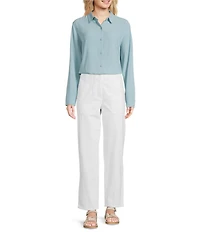 Eileen Fisher Silk Georgette Crepe Point Collar Long Sleeve Button Front Shirt