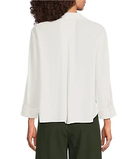 Eileen Fisher Silk Georgette Crepe Point Collar V-Neck Bracelet Sleeve Top