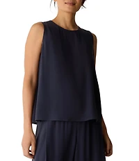 Eileen Fisher Silk Georgette Crepe Round Neck Sleeveless Tank
