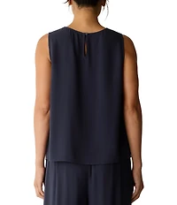 Eileen Fisher Silk Georgette Crepe Round Neck Sleeveless Tank