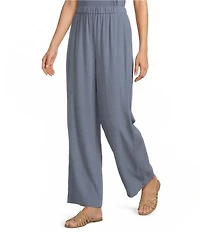 Eileen Fisher Silk Georgette Elastic Waist Wide Ankle Pants