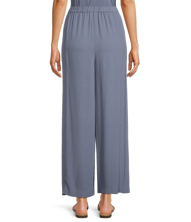 Eileen Fisher Silk Georgette Elastic Waist Wide Ankle Pants