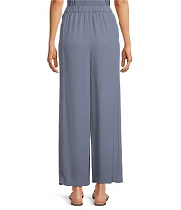 Eileen Fisher Silk Georgette Elastic Waist Wide Ankle Pants