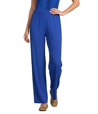 Eileen Fisher Silk Georgette Elastic Waist Wide Ankle Pants