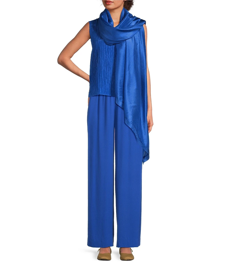 Eileen Fisher Silk Georgette Elastic Waist Wide Ankle Pants