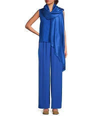 Eileen Fisher Silk Georgette Elastic Waist Wide Ankle Pants