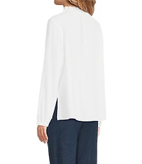 Eileen Fisher Silk Georgette Ruffle Mock Neck Long Sleeve Blouse