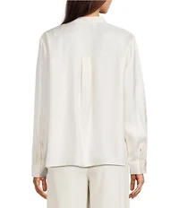 Eileen Fisher Silk Twill Mandarin Collar Long Sleeve Button Front Top