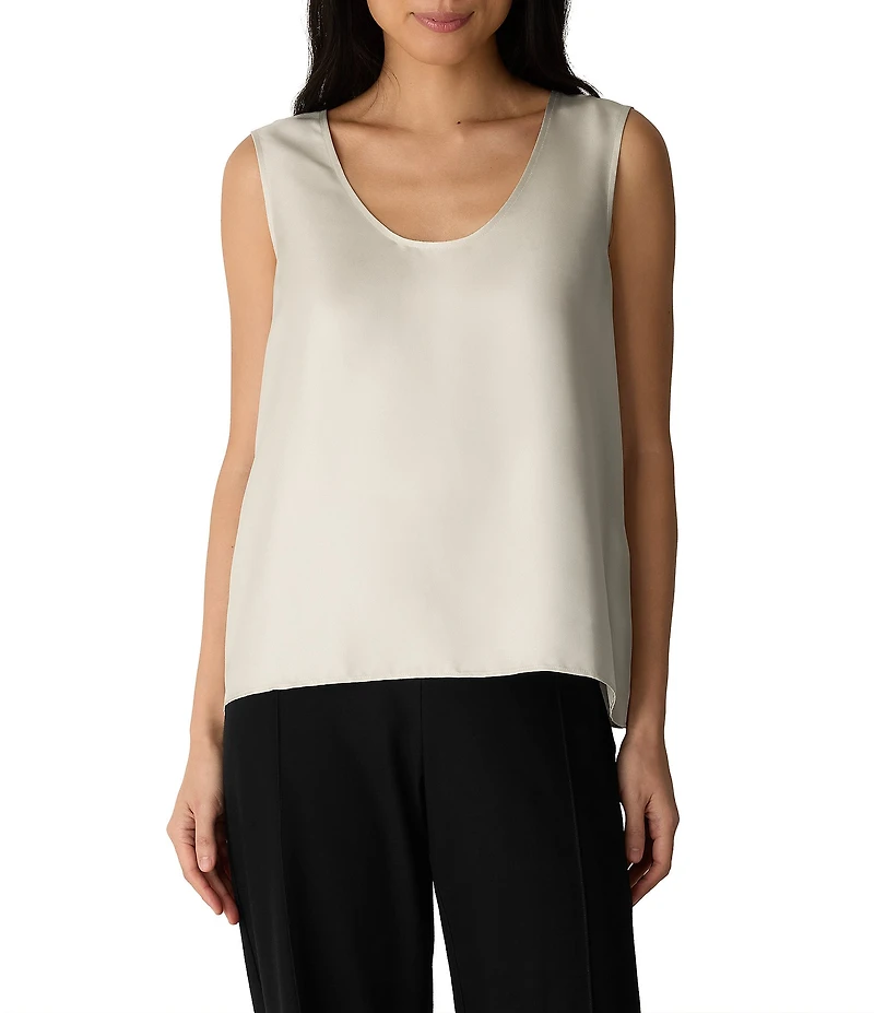 Eileen Fisher Silk Twill Scoop Neck Sleeveless Tank