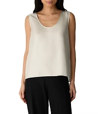 Eileen Fisher Silk Twill Scoop Neck Sleeveless Tank