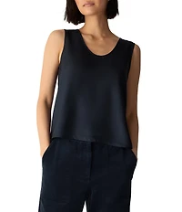 Eileen Fisher Silk Twill Scoop Neck Sleeveless Tank