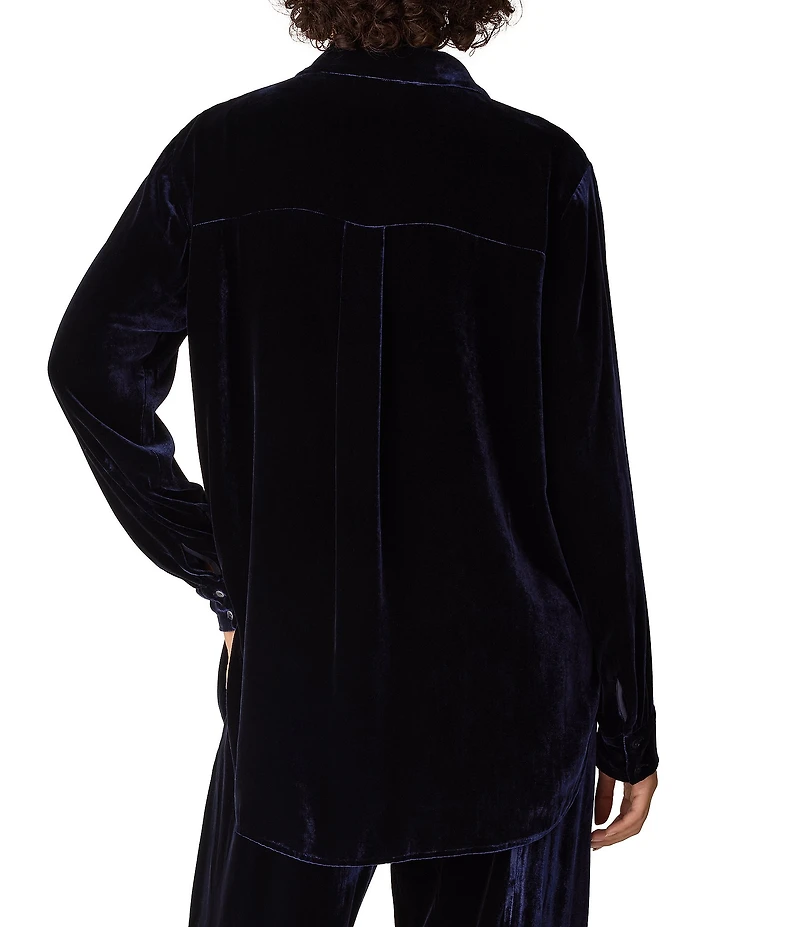 Eileen Fisher Silk Velvet Classic Collar Long Sleeve Long Shirt