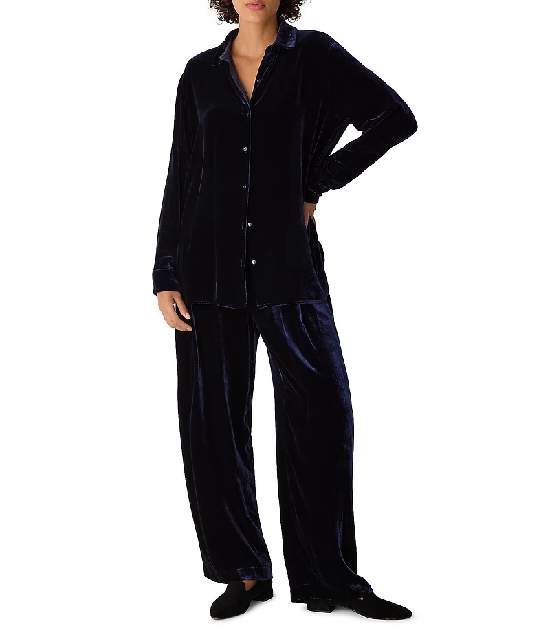 Eileen Fisher Silk Velvet Classic Collar Long Sleeve Long Shirt