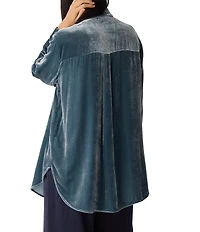 Eileen Fisher Silk Velvet Classic Collar Long Sleeve Long Shirt