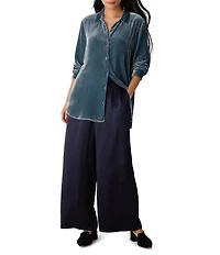 Eileen Fisher Silk Velvet Classic Collar Long Sleeve Long Shirt