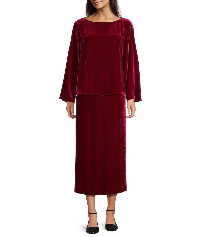 Eileen Fisher Silk Velvet Flared Midi Skirt