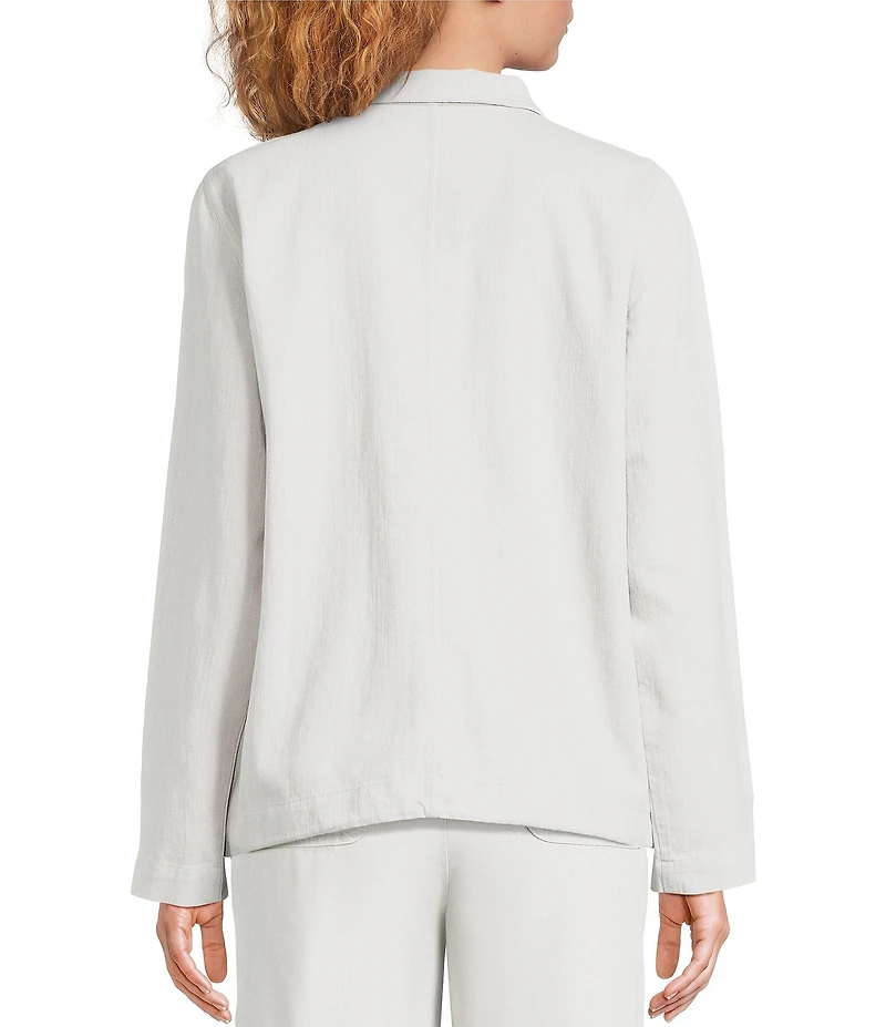 Eileen Fisher Slubby Organic Cotton-Linen High Collar Long Sleeve Zip-Up Jacket