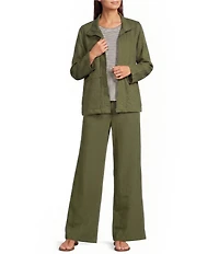 Eileen Fisher Slubby Organic Cotton-Linen High Collar Long Sleeve Zip-Up Jacket