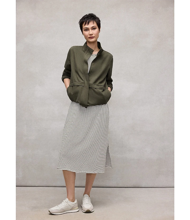 Eileen Fisher Slubby Organic Cotton-Linen High Collar Long Sleeve Zip-Up Jacket