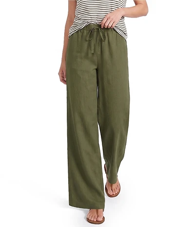 Eileen Fisher Slubby Organic Cotton-Linen Straight Leg Pull-On Pants
