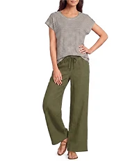 Eileen Fisher Slubby Organic Cotton-Linen Straight Leg Pull-On Pants