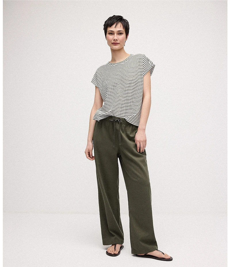 Eileen Fisher Slubby Organic Cotton-Linen Straight Leg Pull-On Pants