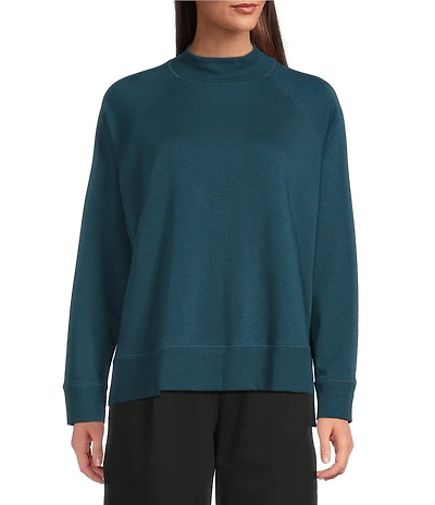 Eileen Fisher Organic Cotton Blend Soft Knit High Neck Long Sleeve Top