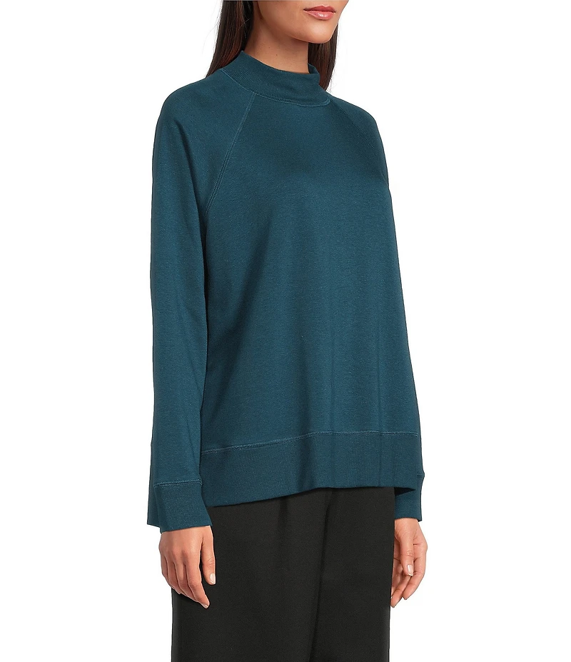 Eileen Fisher Organic Cotton Blend Soft Knit High Neck Long Sleeve Top
