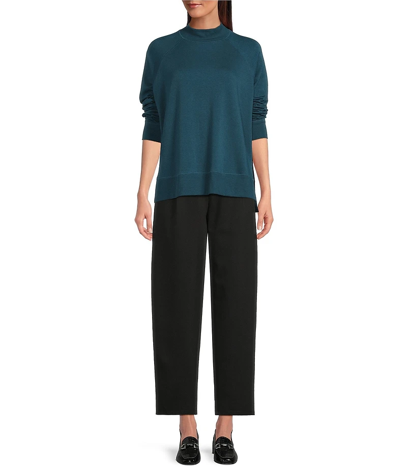 Eileen Fisher Organic Cotton Blend Soft Knit High Neck Long Sleeve Top