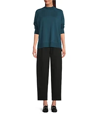 Eileen Fisher Organic Cotton Blend Soft Knit High Neck Long Sleeve Top