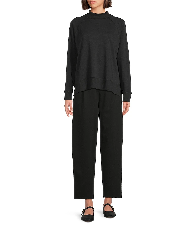 Eileen Fisher Organic Cotton Blend Soft Knit High Neck Long Sleeve Top