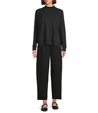 Eileen Fisher Organic Cotton Blend Soft Knit High Neck Long Sleeve Top