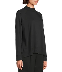 Eileen Fisher Organic Cotton Blend Soft Knit High Neck Long Sleeve Top