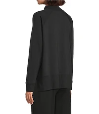 Eileen Fisher Organic Cotton Blend Soft Knit High Neck Long Sleeve Top