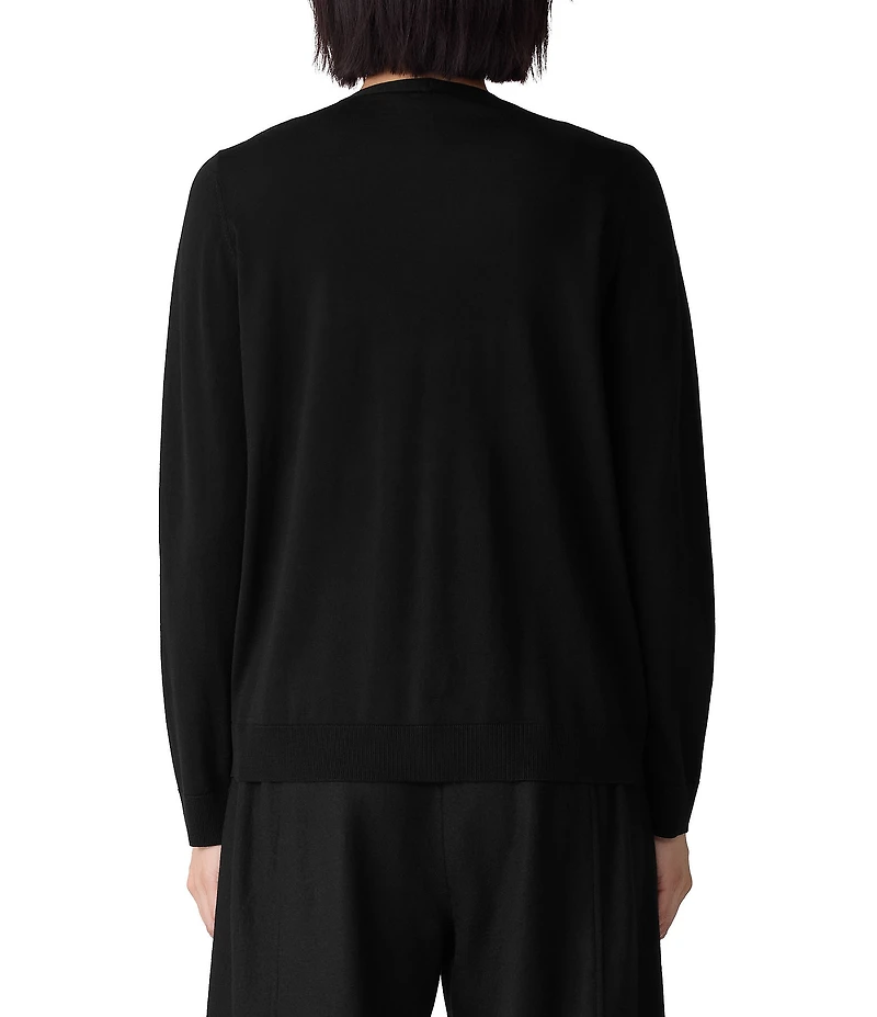 Eileen Fisher Soft Knit Wool V-Neck Long Sleeve Cardigan