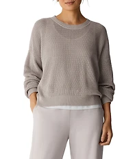Eileen Fisher Soft Organic Cotton Blend Knit Round Neck Long Sleeve Top