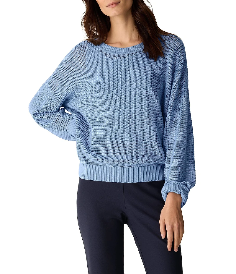 Eileen Fisher Soft Organic Cotton Blend Knit Round Neck Long Sleeve Top