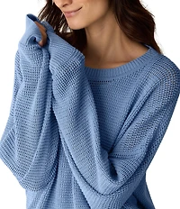 Eileen Fisher Soft Organic Cotton Blend Knit Round Neck Long Sleeve Top