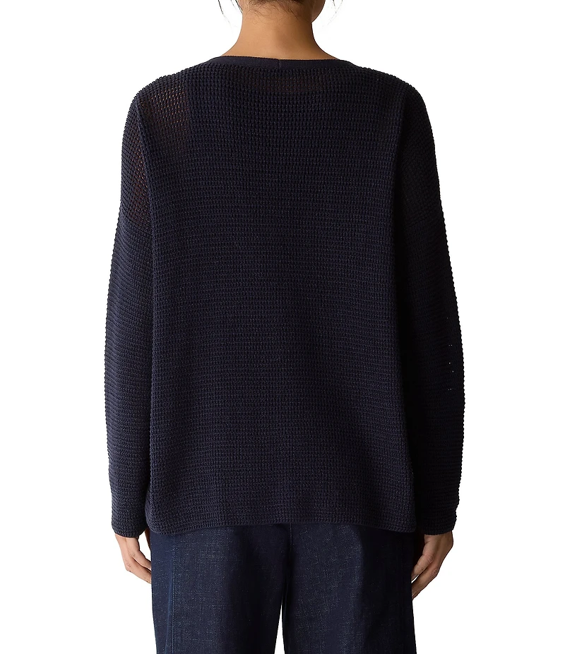 Eileen Fisher Soft Organic Cotton Blend Knit V-Neck Long Sleeve Cardigan