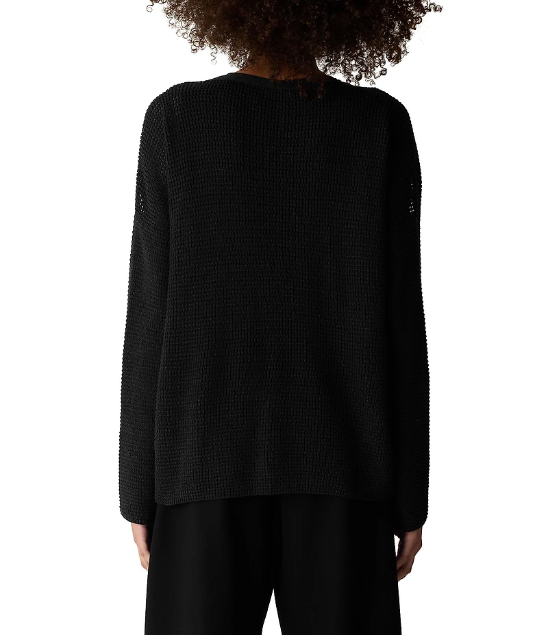 Eileen Fisher Soft Organic Cotton Blend Knit V-Neck Long Sleeve Cardigan