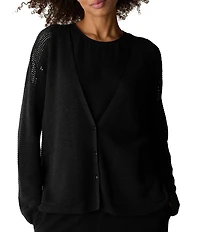 Eileen Fisher Soft Organic Cotton Blend Knit V-Neck Long Sleeve Cardigan