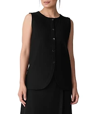 Eileen Fisher Stretch Crepe Round Neck Sleeveless Button Front Vest