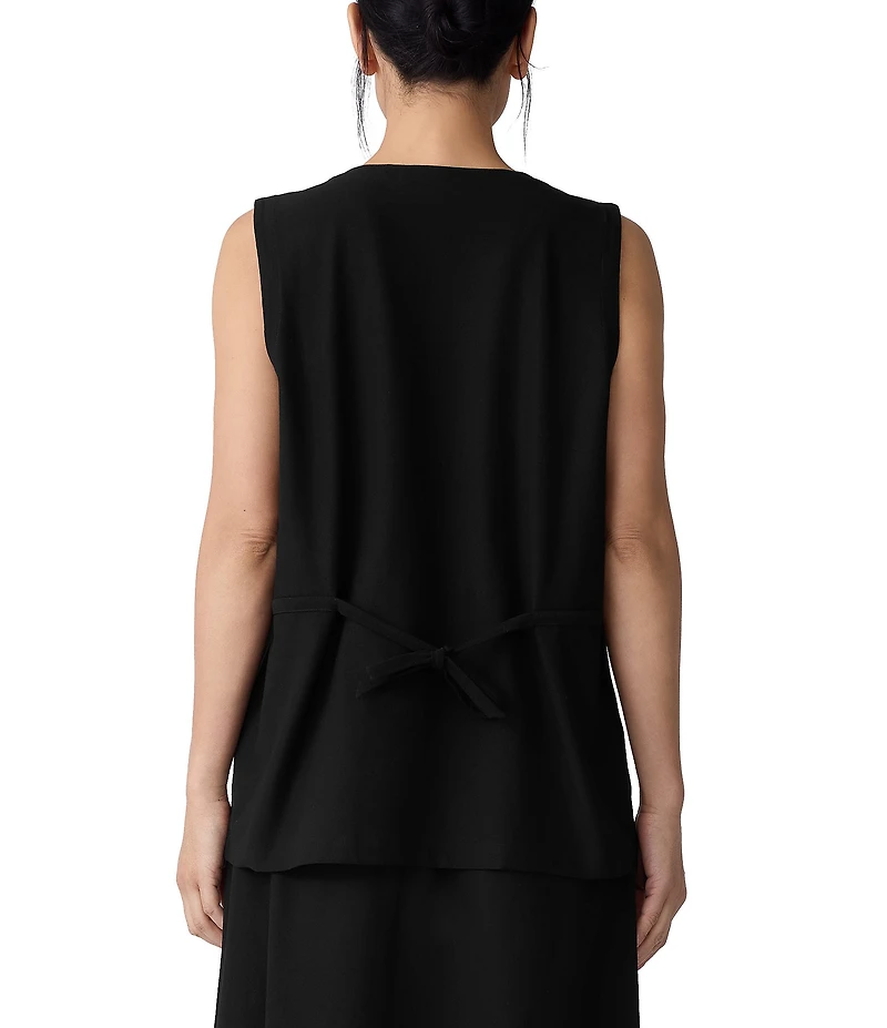 Eileen Fisher Stretch Crepe Round Neck Sleeveless Button Front Vest
