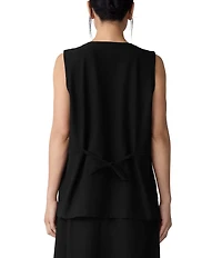 Eileen Fisher Stretch Crepe Round Neck Sleeveless Button Front Vest