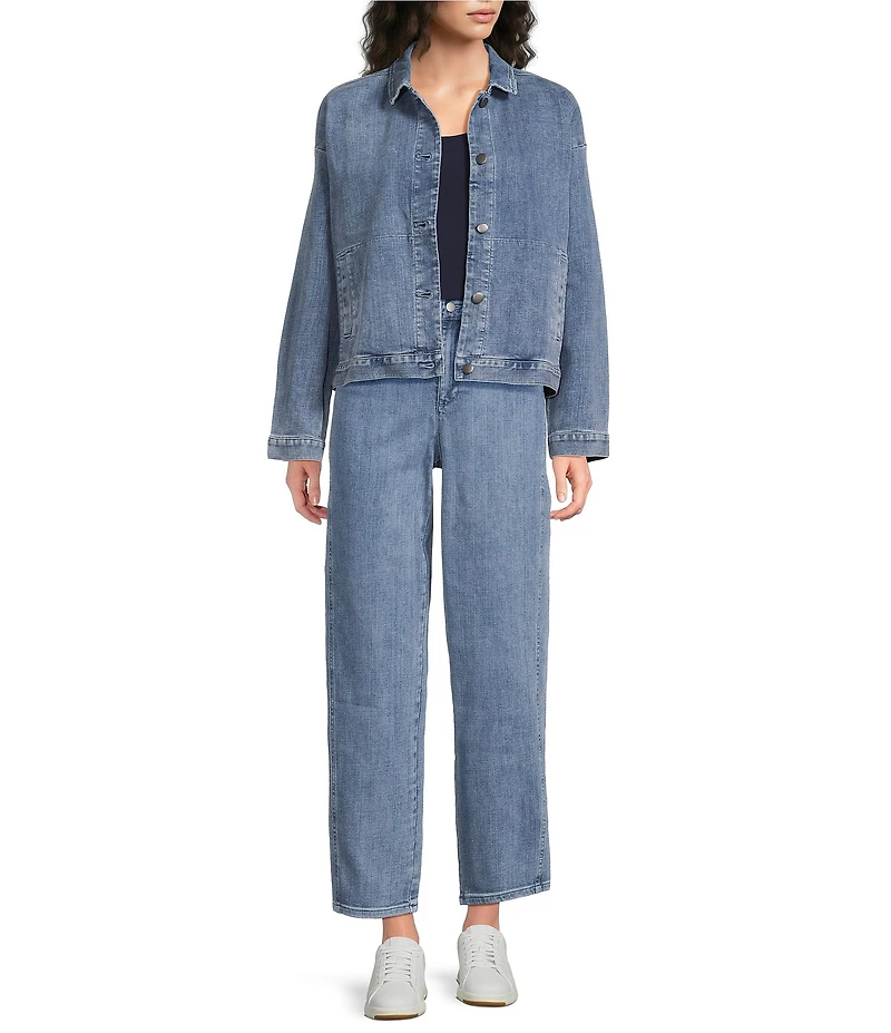 Eileen Fisher Stretch Denim Organic Cotton Blend Classic Collar Long Sleeve Jacket
